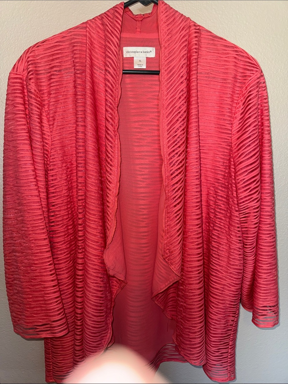 Christopher & Banks Coral Open-Front Draped Knit Jacket